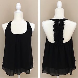 Black Ruffled Racerback Tank Top